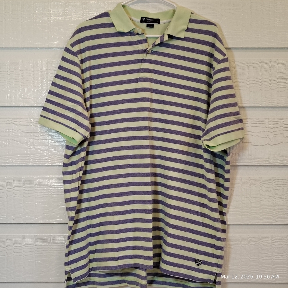 Polo Shirt Men's XL Short Sleeve Green Blue Striped Preppy Classic Country Club